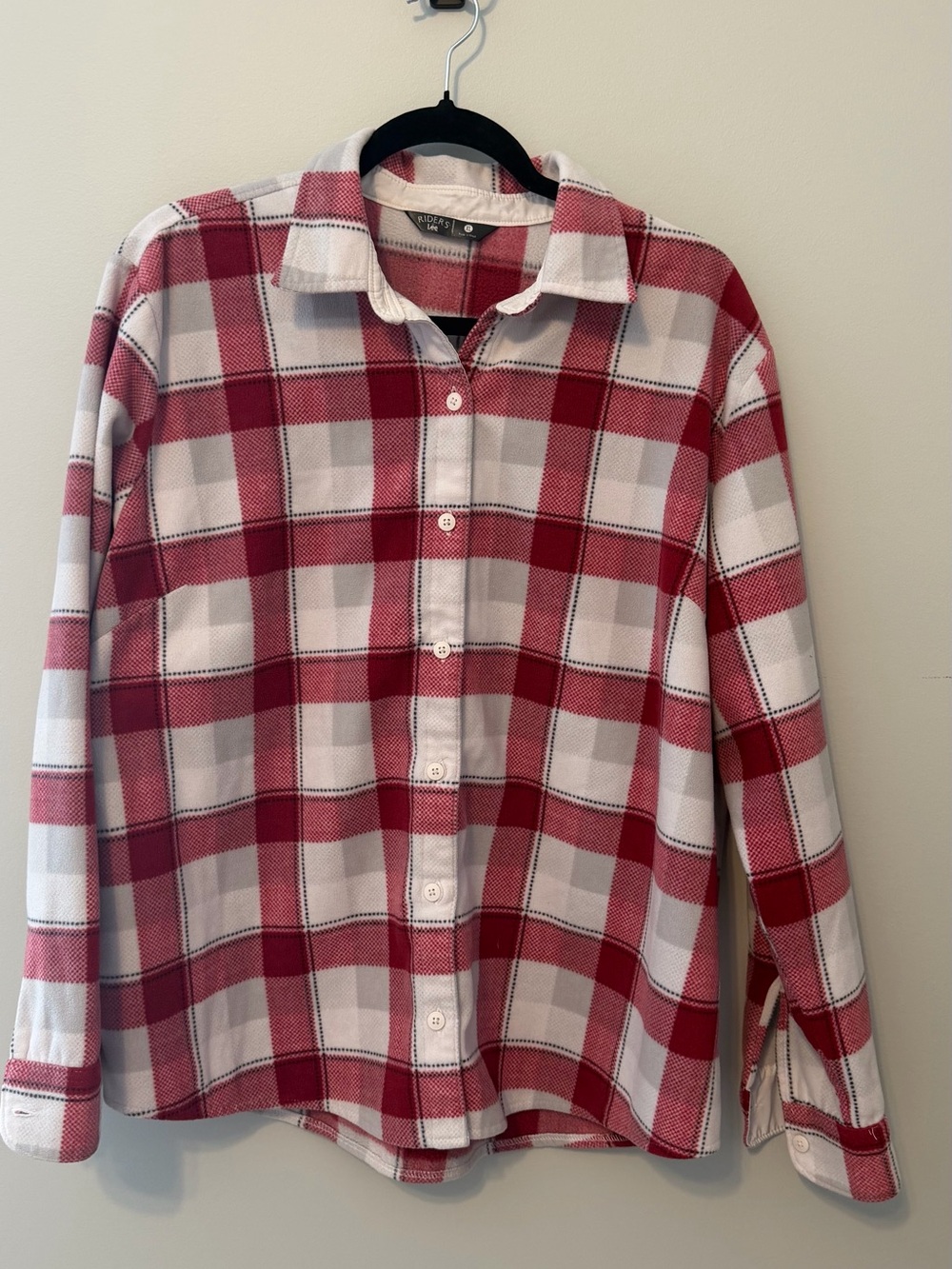Riders by Lee Red White Plaid Fleece Button Front Shirt XL